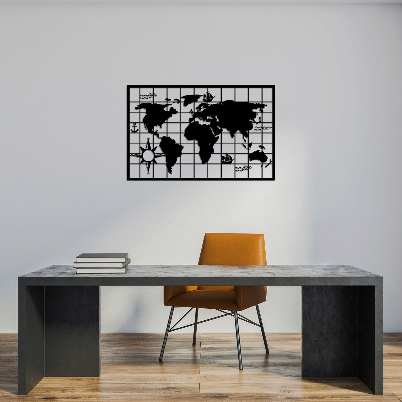 Decoratiune de perete, World Map 7, 90 x 58 cm, Negru - imagine 6